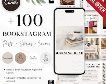 Books Instagram Posts Templates, Minimalist Bookstagram Templates, Editable Book Instagram Story, Posts, Stories Templates & Highlight cover