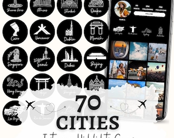 Copertine in evidenza di Instagram delle città / Icone di viaggio (download digitale)