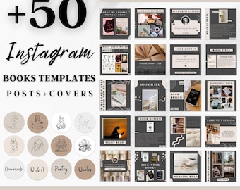 Bookstagram Templates: Minimalist Instagram Posts & Highlight Covers (Digital Download)