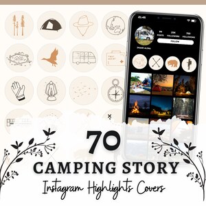 Camping Instagram Highlight Covers / Cubiertas destacadas de aventuras al aire libre / Iconos de camping / Naturaleza, viajes, aventura, senderismo, trekking, campamento