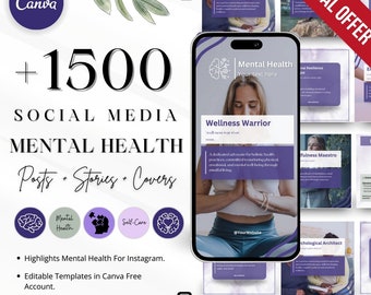 Mental Health Social Media Bundle, Mental Health Templates Instagram and Facebook, Editable Mental Health Template Canva, Mental Health
