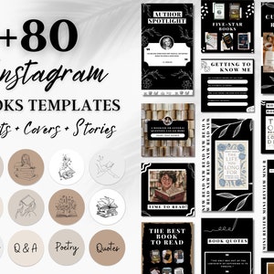 Books Instagram Posts Templates, Minimalist Bookstagram Templates, Editable Book Instagram Story, Black and white Book Instagram templates