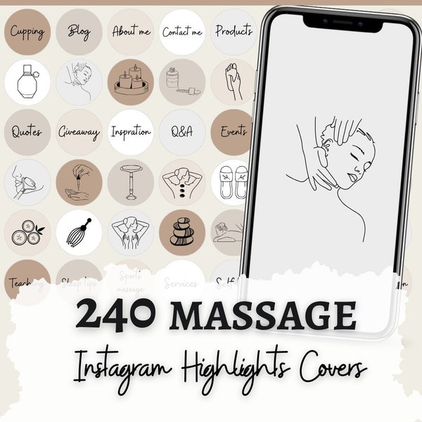 Massage-Therapeut Highlight Instagram, Spa Highlights decken IG, Neutral Massage Icons, Self Care Highlights, Entspannung Highlights decken