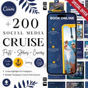 Cruiseschip reissjabloon Instagram, cruiseschipbetrokkenheidspost en verhalen, bewerkbare cruisesjabloon sociale media, cruisereizen