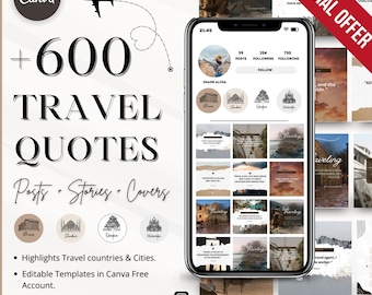 Modelli Instagram con citazioni di viaggio / Feed, storie e copertine dell'agenzia (download digitale)