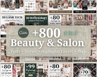 Modelli Instagram per saloni di bellezza: pacchetto social media (Canva)