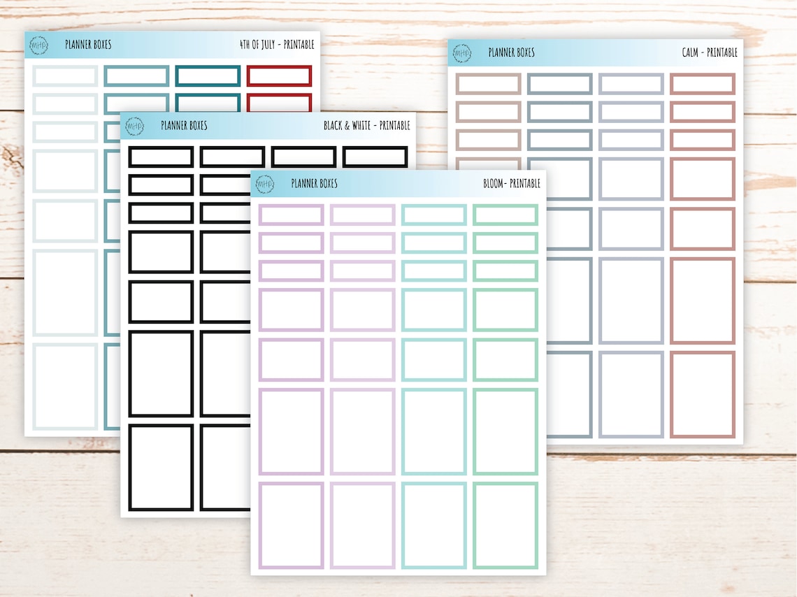 Printable Planner Boxes. Boxes for the Classic HP Weekly Layout. Color ...