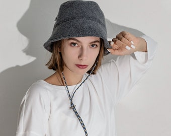 Women's bucket hat, Fleece bucket hat, Bucket hat with string, Minimalist fashion, Gift idea for her