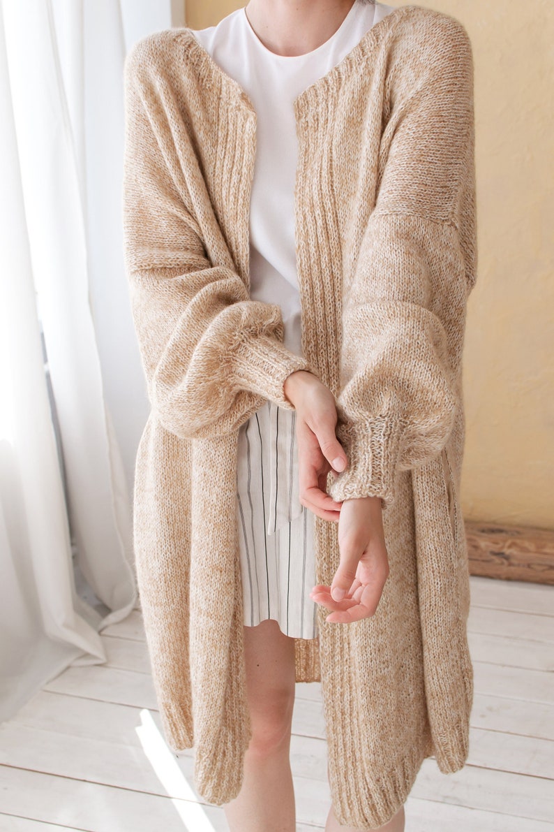 Long wool cardigan, Knitted jacket, Mohair cardigan, Wool sweater, Handmade cardigan image 1