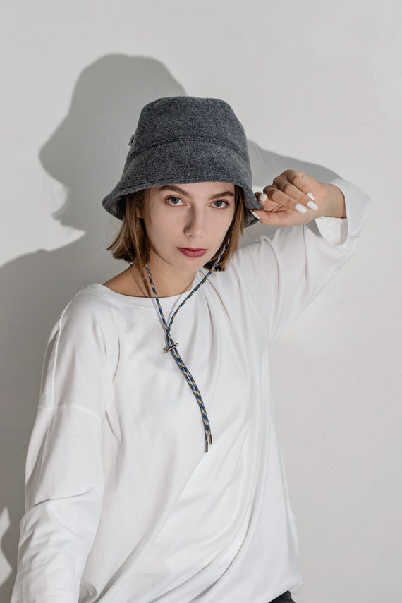 Women's Bucket Hat, Fleece Bucket Hat, Bucket Hat With String