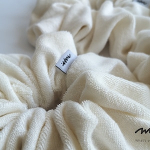Bamboo terry towel scrunchies in cream color, French terry scrunchies, Large scrunchies, Soft hair ties