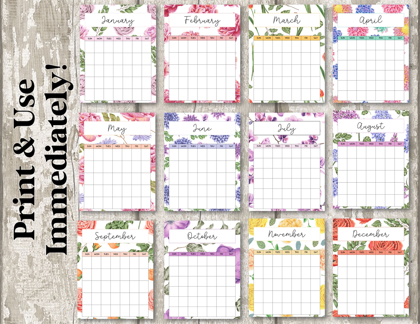 PRINTABLE BLANK Portrait Monthly Calendar Undated Monthly - Etsy