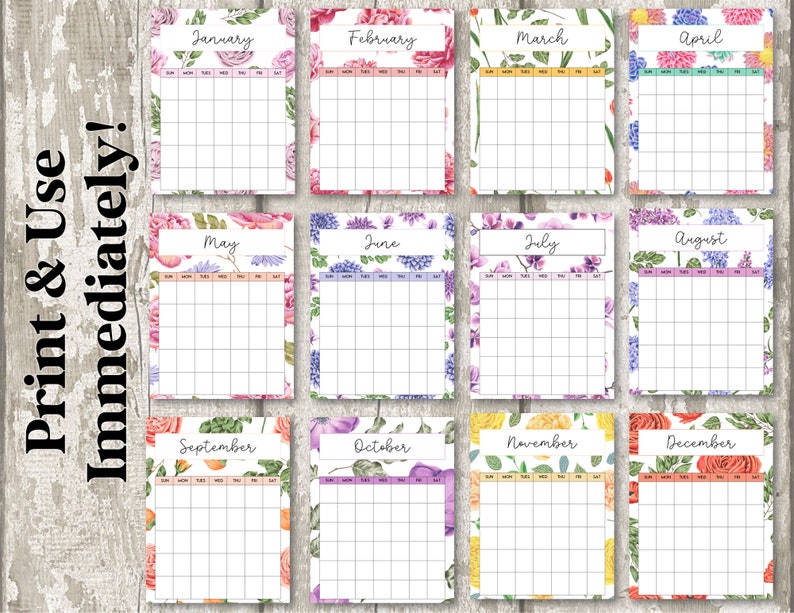 PRINTABLE BLANK Portrait Monthly Calendar Undated Monthly - Etsy