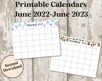 Planificateur mensuel imprimable 2022-2023, calendriers imprimables paysage, calendriers imprimables pour enfants, calendriers aquarelle, calendriers mignons