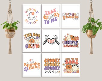 Halloween geïllustreerde citaten en gezegden, 10 prints, afdrukbare kunst aan de muur voor uw galerijmuur, set 4