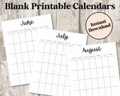 Monthly Blank Calendar, Simple Calendar, 11 x 8.5 inches, Vertical Portrait Printable Calendar Pages, PDF Printable, Instant Download