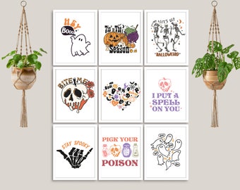 Halloween geïllustreerde citaten en gezegden, 10 prints, afdrukbare kunst aan de muur voor uw galerij muur, Set 3