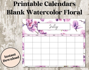 AFDRUKBARE LEGE landschap maandkalender, ongedateerde maandkalender, afdrukbare planner, aquarel bloemkalenders, PDF 8,5 x 11