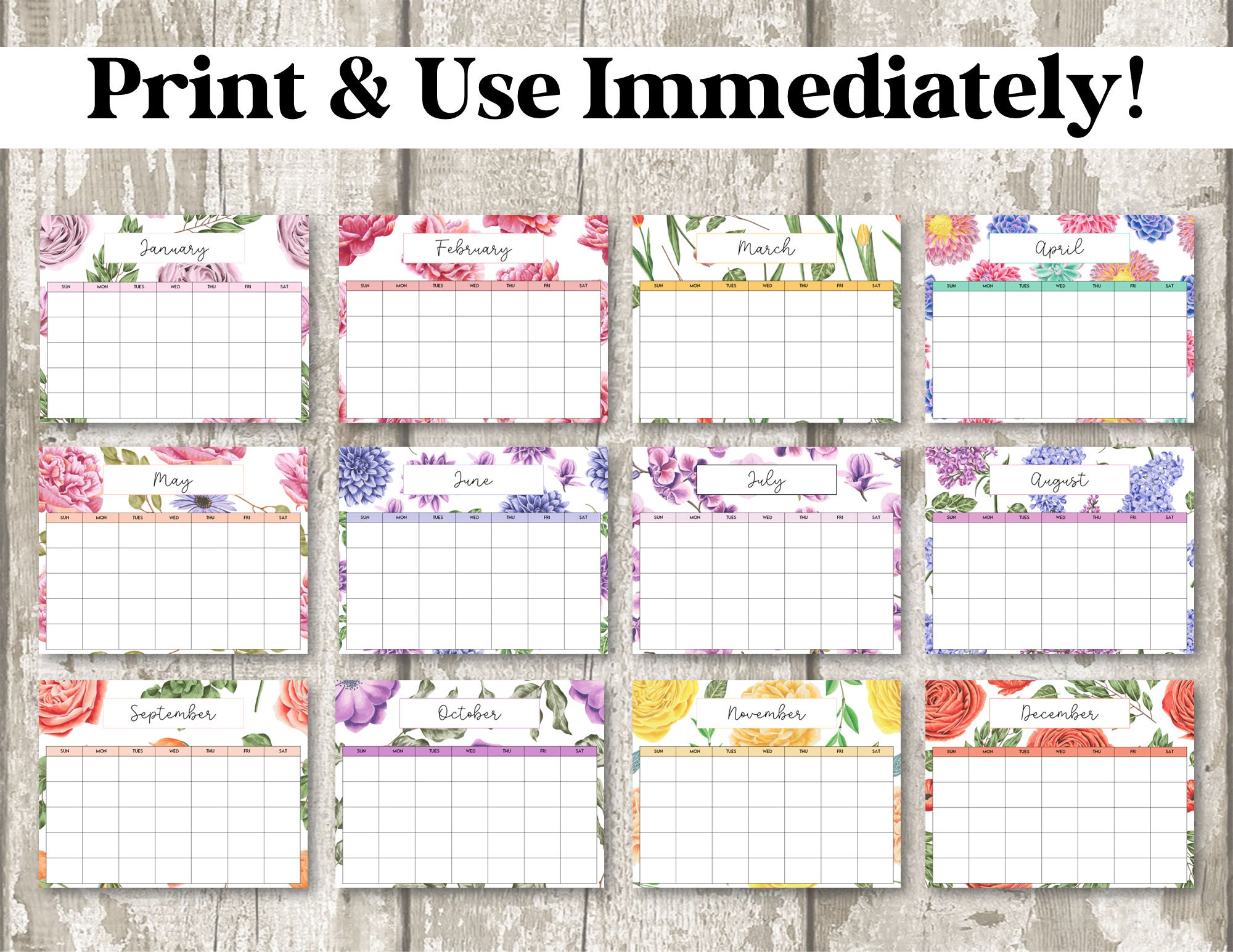 PRINTABLE BLANK Landscape Monthly Calendar, Undated Monthly Calendar ...