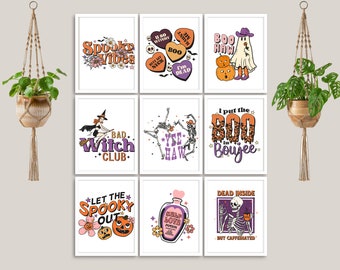 Halloween geïllustreerde citaten en gezegden, 10 afdrukken, afdrukbare kunst aan de muur voor uw galerijmuur, set 1