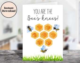 Jij bent de Bee's knieën, afdrukbare 5x7 honingraat wenskaart, instant digitale download
