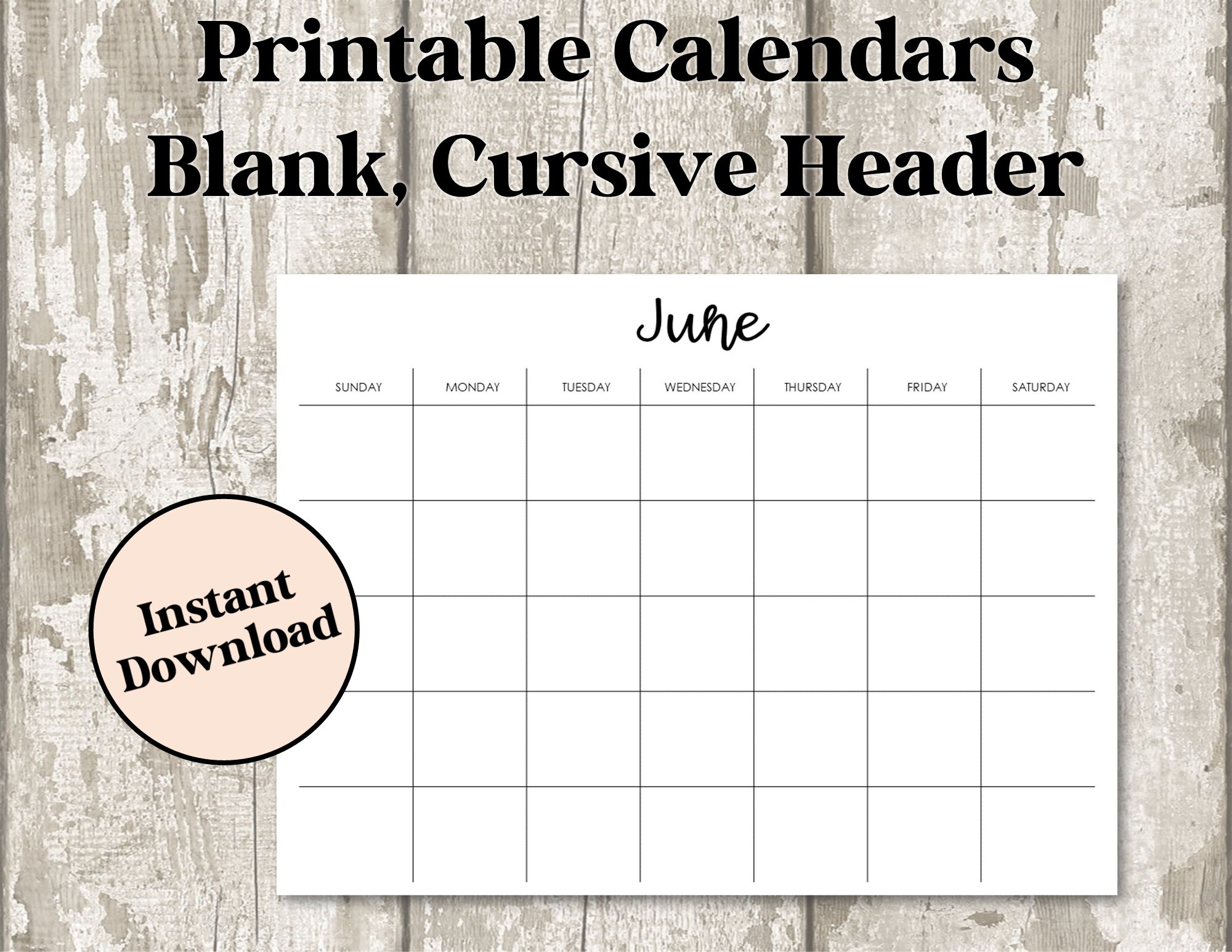 Monthly Blank Calendar Simple Calendar 11 X 8.5 Inches - Etsy