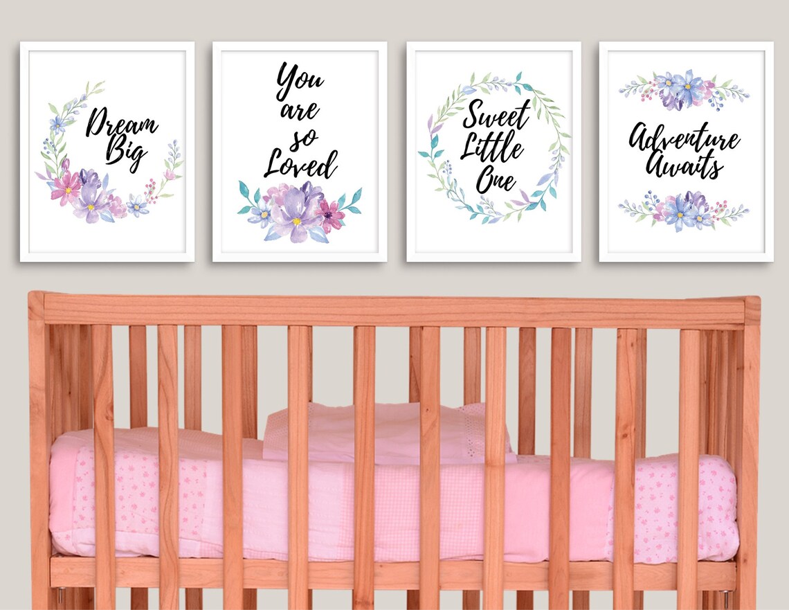 Watercolor Flower Nursery Prints Set of 4 Wall Décor Etsy