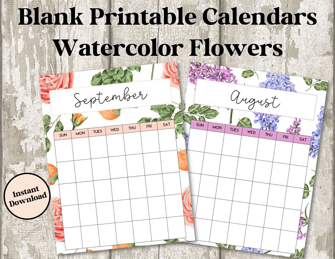 PRINTABLE BLANK Portrait Monthly Calendar Undated Monthly Etsy