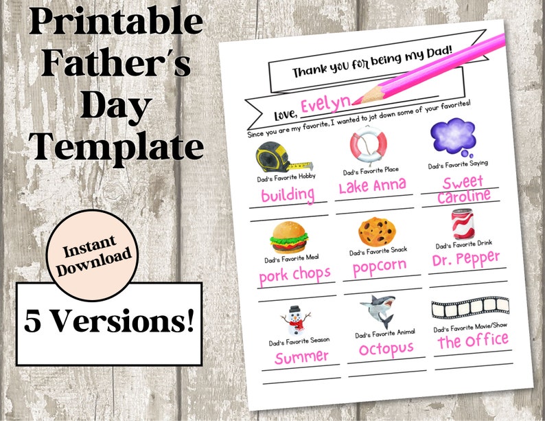 INSTANT DOWNLOAD Father's Day Printable Dad Grandpa - Etsy
