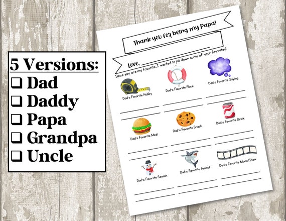 INSTANT DOWNLOAD Father's Day Printable Dad Grandpa | Etsy