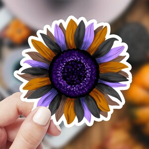 Etiqueta engomada del girasol de Halloween, pegatina del ordenador portátil de la flor de otoño, calcomanía de vinilo impermeable estética para el teléfono de la botella de agua del vaso, decoración de Halloween