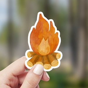 Etiqueta engomada de la fogata de la acuarela, calcomanía del fuego del camping, pegatina del ordenador portátil del amante del campamento, pegatina de vinilo impermeable para el teléfono de la taza de la botella de agua del hidroflask
