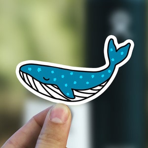Sticker baleine bleue dessiné main, Stickers pour ordinateur portable animaux marins, cadeau meilleur ami, Sticker vinyle imperméable pour téléphone bouteille d'eau Hydroflask