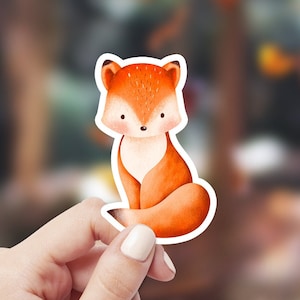 Simpatico adesivo volpe acquerello, adesivo in vinile per laptop Kawaii Fox, decalcomania animale del bosco, adesivo per bicchiere bottiglia d'acqua impermeabile estetico foresta