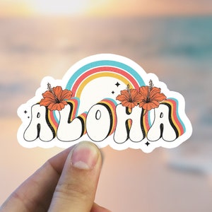Pegatina Aloha, pegatina para computadora portátil de Hawái, calcomanía de vinilo impermeable para botella de agua Hydro Flask, pegatina de playa de verano tropical, regalo de mejor amigo