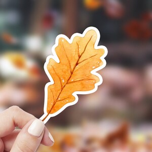 Adesivo foglia autunnale acquerello, adesivo in vinile impermeabile foglia di quercia autunnale per laptop, decalcomania per bottiglia d'acqua Hydro Flask, decorazione del diario autunnale