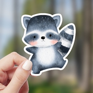 Pegatina de mapache Kawaii, pegatina de vinilo impermeable, calcomanía de panda de basura linda, pegatina de computadora portátil de animales del bosque bebé, calcomanía de matraz hidráulico de botella de agua