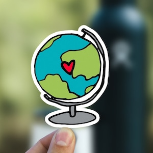 Adesivo de globo de coração, decalque de vinil de viagem, adesivo à prova d'água, presente de viagem de amor, garrafa de água do planeta terra Hydroflask Tumbler adesivo para laptop