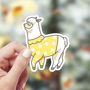 Llama divertida en pegatina de suéter, linda pegatina de vinilo impermeable de alpaca, pegatina para computadora portátil sin problema Llama, regalo de cumpleaños, calcomanía de botella de agua para teléfono