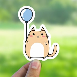 Ballon Katze Aufkleber, wasserfester Vinyl Aufkleber, süße orange Katze Aufkleber, Kawaii Wasserflasche Wasserflasche Telefon Laptop Aufkleber, Geschenk Katzenliebhaber