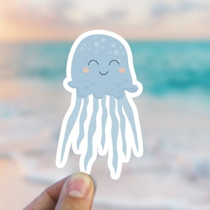 Niedliche Blaue Qualle Aufkleber, Kawaii Ozean Tier Aufkleber, Meeresgeschöpf Wasserdichte Vinyl Aufkleber für Laptop HydroFlask Wasserflasche Tasse Becher