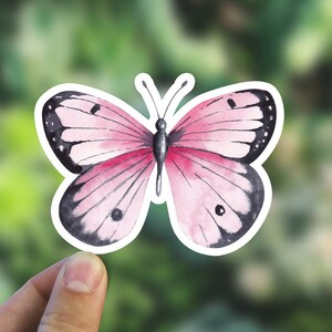 Pegatina de mariposa de acuarela rosa, pegatina de vinilo impermeable, calcomanía estética linda, regalo de mejor amigo, decoración del teléfono del vaso de la botella de agua del ordenador portátil