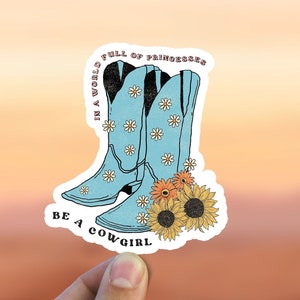 Cowgirl Stiefel Aufkleber, Sonnenblume Cowboy Stiefel Aufkleber, Western Vinyl Aufkleber, Boho Ästhetisch Wasserdichte Wasserflasche Hydro Flask Laptop Aufkleber