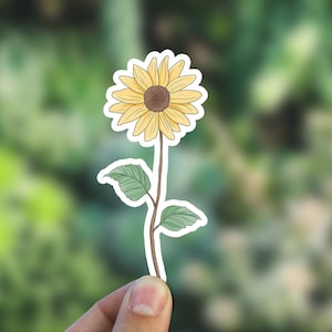 Adesivo girasole, decalcomania in vinile fiore impermeabile per laptop Hydro Flask bottiglia d'acqua bicchiere, adesivi floreali, girasole con adesivo stelo