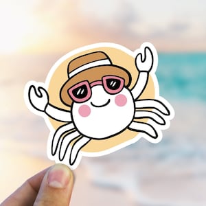 Lustiger Sommer Krabbe Aufkleber, Bester Freund Geschenk, Meeresgetier Aufkleber, Strand Urlaub Wasserdichter Vinyl Aufkleber für Laptop Hydro Flask Wasserflasche