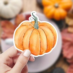 Aquarel pompoen sticker, herfst waterdichte vinyl sticker, herfst handgetekende laptop sticker, oranje pompoen waterfles hydrofles sticker