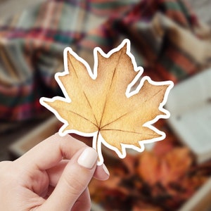 Pegatina de hoja de arce de acuarela, calcomanía de vinilo impermeable de otoño para botella de agua Hydro Flask Tumbler, pegatina de hoja de otoño para computadora portátil, decoración de otoño