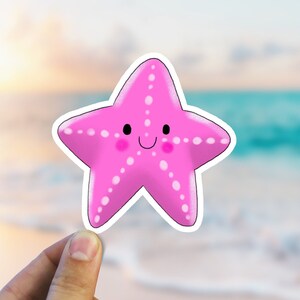 Sticker kawaii roze zeester, schattig zeedier sticker, oceaan dier laptop sticker, waterdichte hydrofles waterfles telefoon vinyl sticker