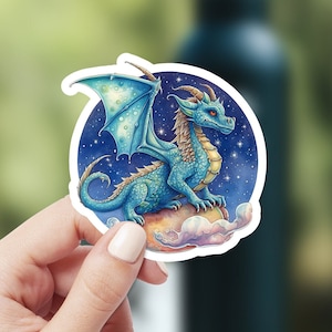 Celestial Dragon vinylsticker, magische sterren kosmische Drake waterdichte sticker voor hydrofles waterfles laptop beker, schattige draak cadeau