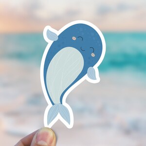 Leuke blauwe vinvis sticker, kawaii oceaan dieren sticker, vis vinyl sticker, waterdichte sticker voor laptop hydrofles waterfles auto beker